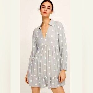ZARA dress, light gray. Medium, white powder puff polka dots.Collar, high waist